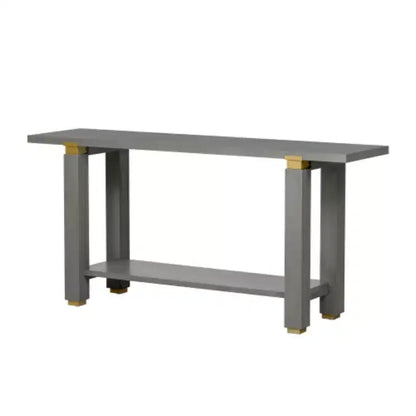 Consolle moderna e minimalista da 160 cm con ripiano a giorno e dettagli in metallo – Pino e MDF