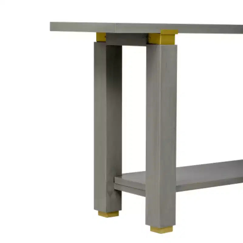 Consolle moderna e minimalista da 160 cm con ripiano a giorno e dettagli in metallo – Pino e MDF
