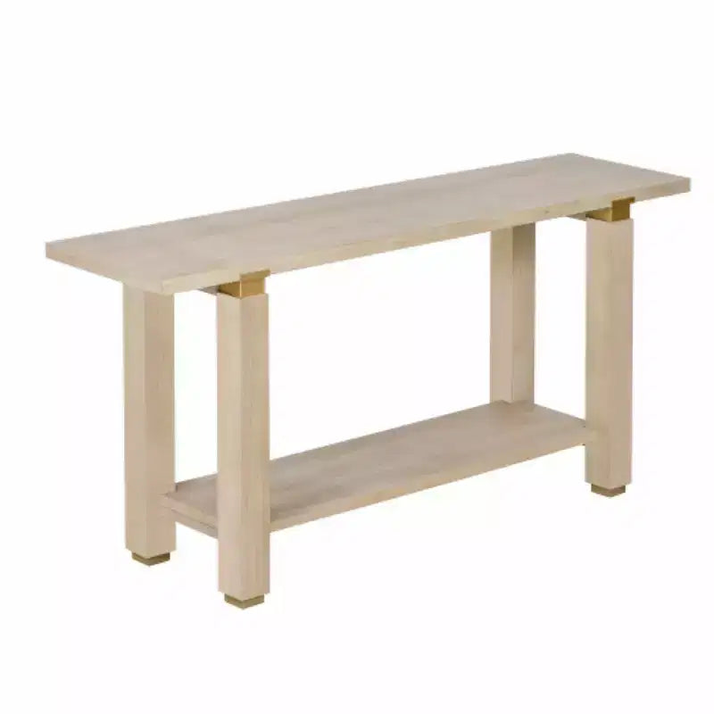 Consolle moderna e minimalista da 160 cm con ripiano a giorno e dettagli in metallo – Pino e MDF