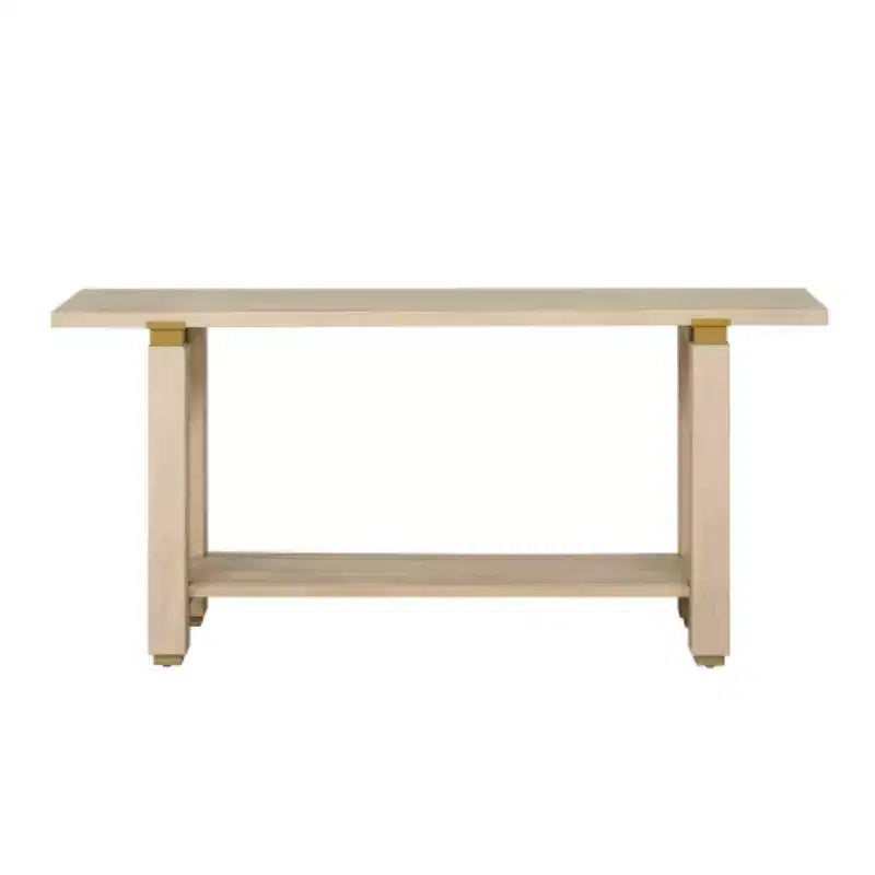 Consolle moderna e minimalista da 160 cm con ripiano a giorno e dettagli in metallo – Pino e MDF