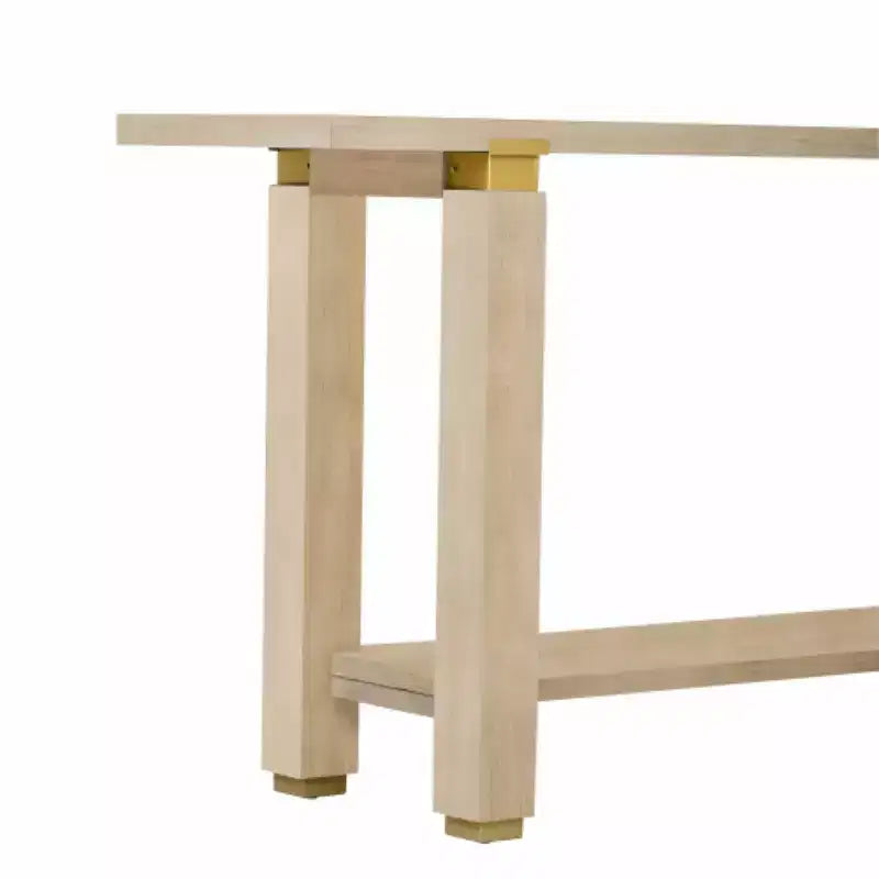 Consolle moderna e minimalista da 160 cm con ripiano a giorno e dettagli in metallo – Pino e MDF