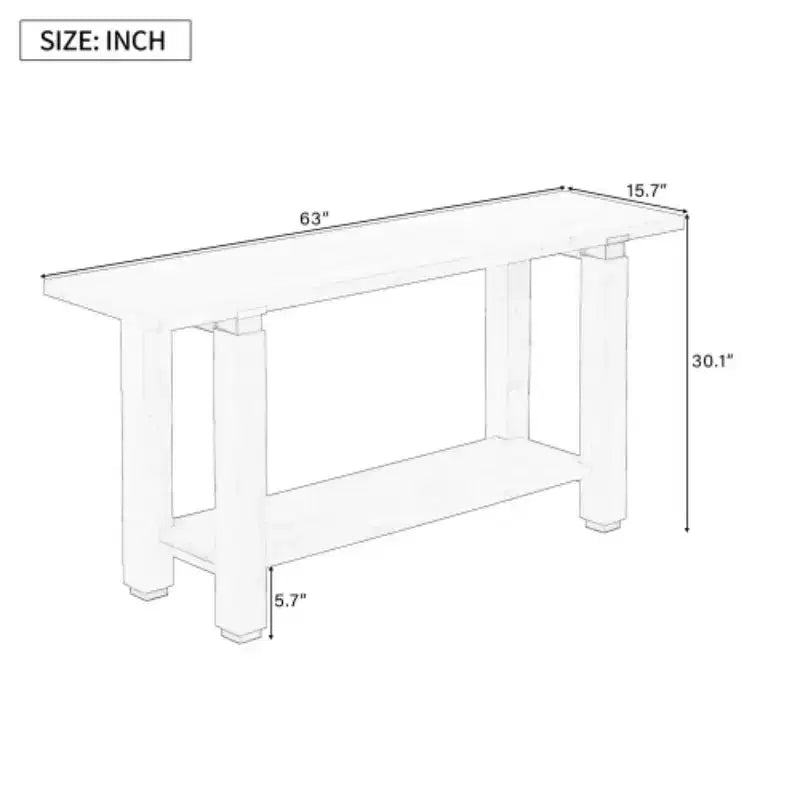 Consolle moderna e minimalista da 160 cm con ripiano a giorno e dettagli in metallo – Pino e MDF