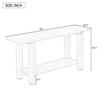 Consolle moderna e minimalista da 160 cm con ripiano a giorno e dettagli in metallo – Pino e MDF
