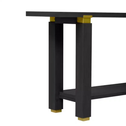 Consolle moderna e minimalista da 160 cm con ripiano a giorno e dettagli in metallo – Pino e MDF
