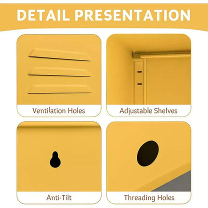 Tavolino Comodino in Metallo con Ante, Tavolino Laterale Moderno Minimalista con 2 Ripiani Regolabili, Design Antiribaltamento, Armadietto Multiuso per Soggiorno Camera da Letto