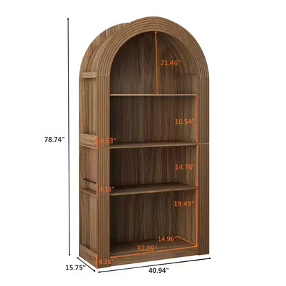 Libreria alta ad arco a 4 ripiani in stile Mid-Century – Scaffale aperto per ufficio e soggiorno
