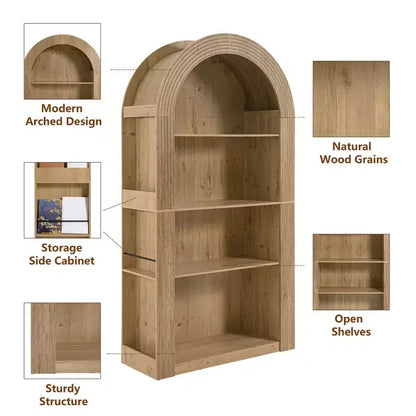 Libreria alta ad arco a 4 ripiani in stile Mid-Century – Scaffale aperto per ufficio e soggiorno