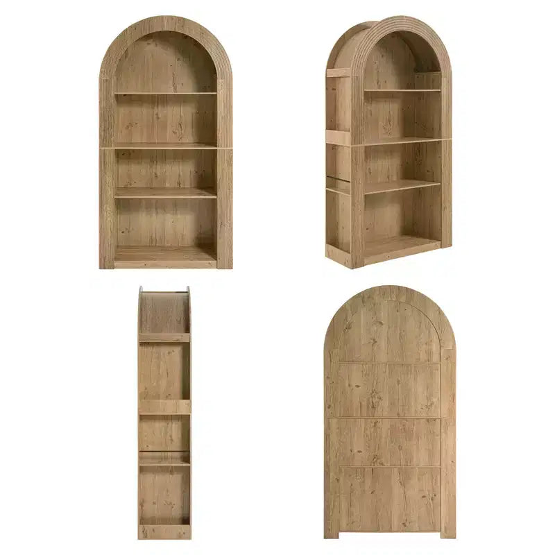 Libreria alta ad arco a 4 ripiani in stile Mid-Century – Scaffale aperto per ufficio e soggiorno
