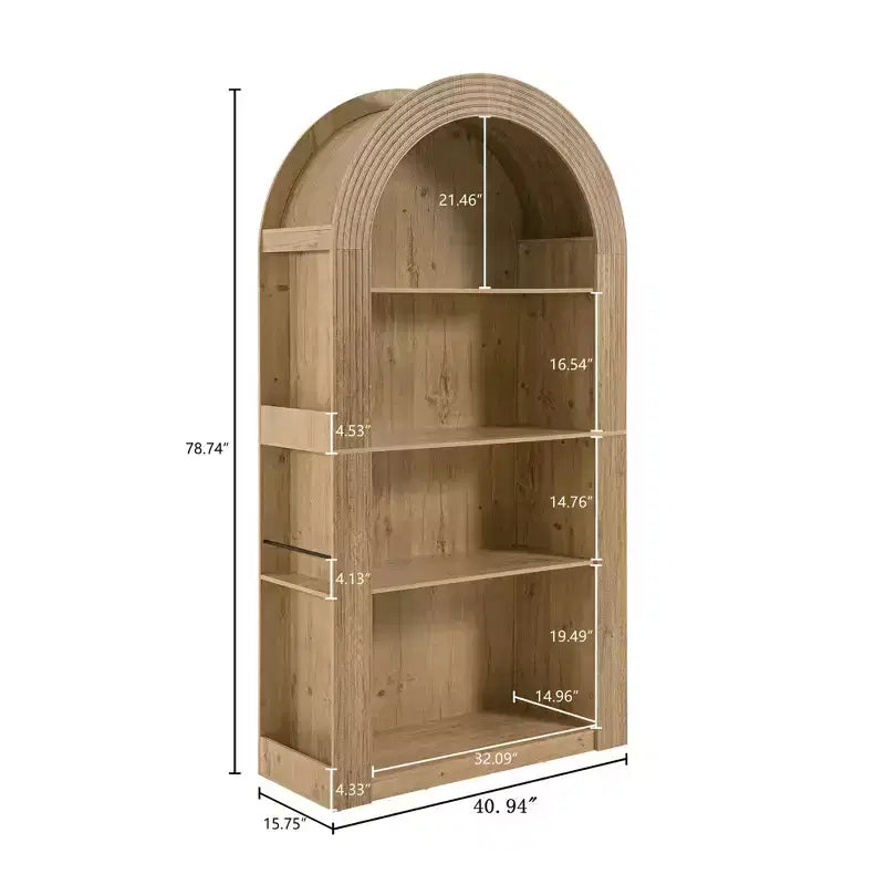 Libreria alta ad arco a 4 ripiani in stile Mid-Century – Scaffale aperto per ufficio e soggiorno