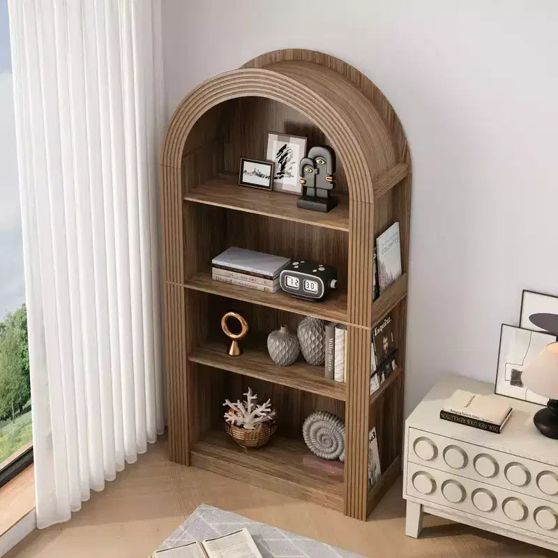 Libreria alta ad arco a 4 ripiani in stile Mid-Century – Scaffale aperto per ufficio e soggiorno