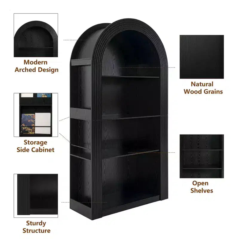 Libreria alta ad arco a 4 ripiani in stile Mid-Century – Scaffale aperto per ufficio e soggiorno
