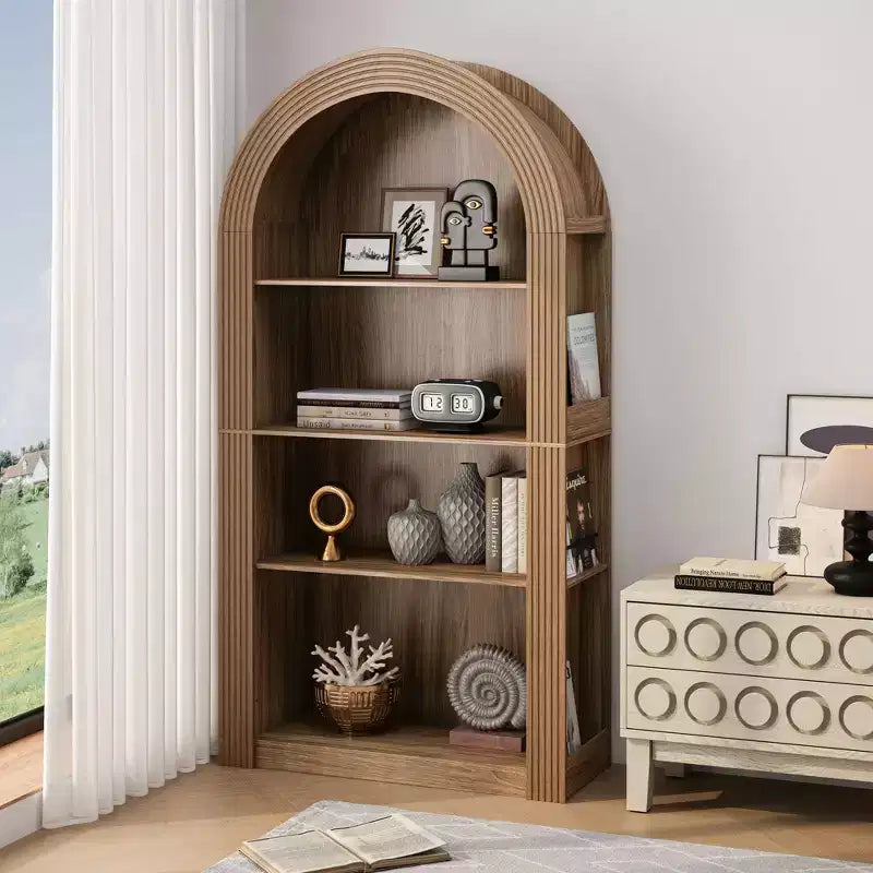 Libreria alta ad arco a 4 ripiani in stile Mid-Century – Scaffale aperto per ufficio e soggiorno