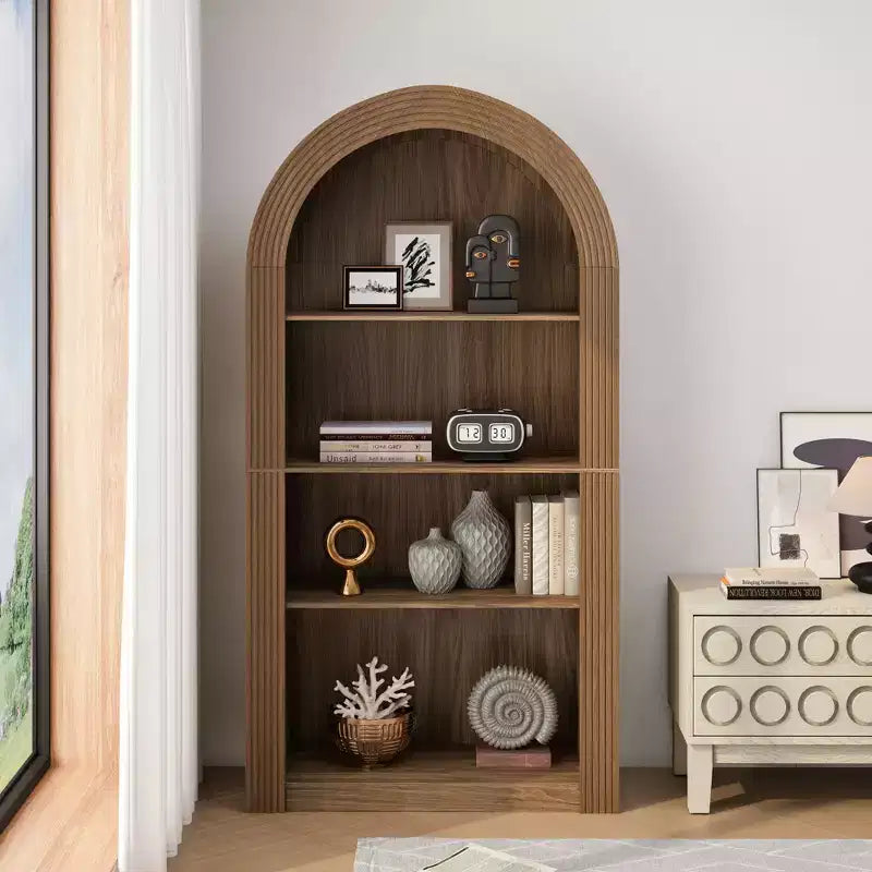 Libreria alta ad arco a 4 ripiani in stile Mid-Century – Scaffale aperto per ufficio e soggiorno