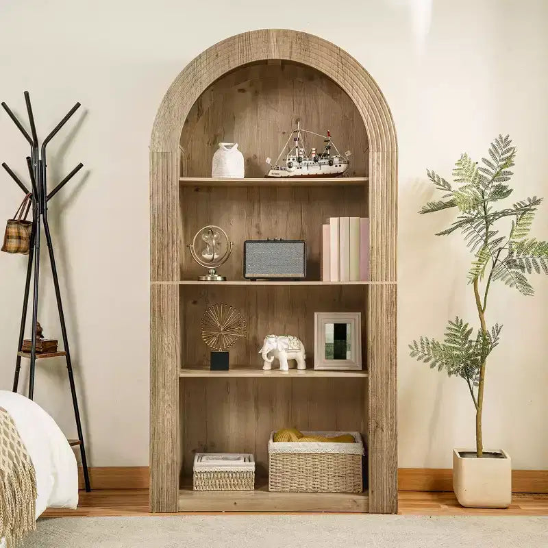 Libreria alta ad arco a 4 ripiani in stile Mid-Century – Scaffale aperto per ufficio e soggiorno
