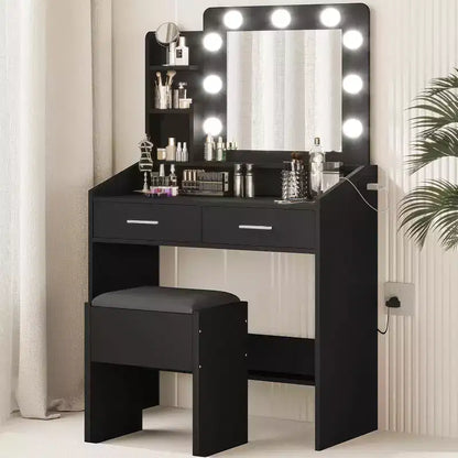 Toeletta con specchio e luci per camera da letto, tavolo da trucco con 2 cassetti, 3 modalità di illuminazione e LED dimmerabili, Toeletta con specchio e luci per camera da letto