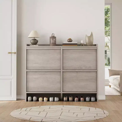 Scarpiera a 4 Ante Ribaltabili con Ripiano Regolabile - Organizzatore Versatile in Legno per Ingresso, Corridoio e Soggiorno