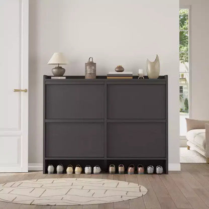 Scarpiera a 4 Ante Ribaltabili con Ripiano Regolabile - Organizzatore Versatile in Legno per Ingresso, Corridoio e Soggiorno