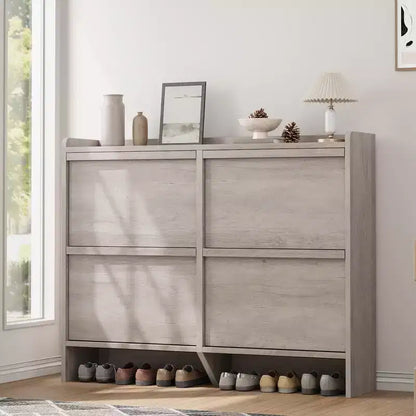 Scarpiera a 4 Ante Ribaltabili con Ripiano Regolabile - Organizzatore Versatile in Legno per Ingresso, Corridoio e Soggiorno