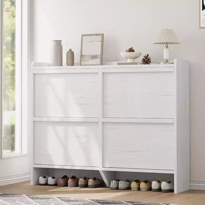 Scarpiera a 4 Ante Ribaltabili con Ripiano Regolabile - Organizzatore Versatile in Legno per Ingresso, Corridoio e Soggiorno