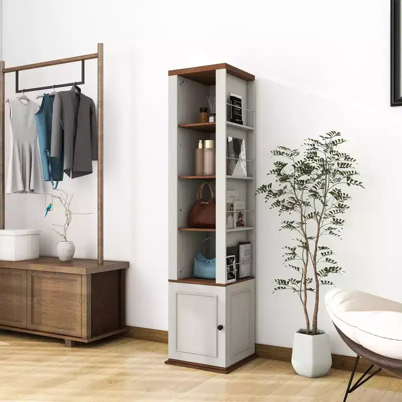 Dispensa in Legno Bianco Anticato con 7 Ripiani – 40 cm