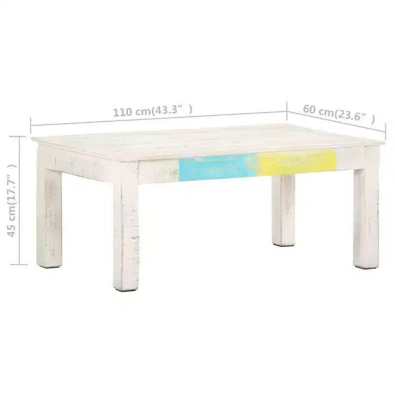 Tavolino da caffè in legno massello di mango – Finitura rustica sbiancata 110x60x45 cm