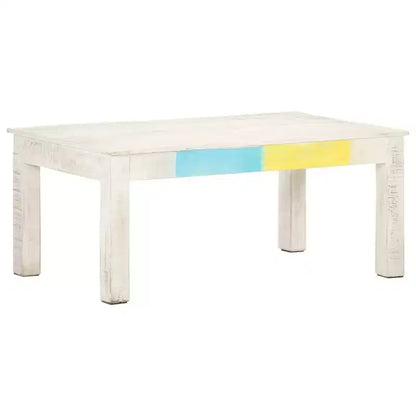 Tavolino da caffè in legno massello di mango – Finitura rustica sbiancata 110x60x45 cm