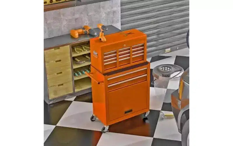 Cassettiera portautensili a 8 cassetti su ruote arancione, ruote bloccabili ad alta capacità per officina