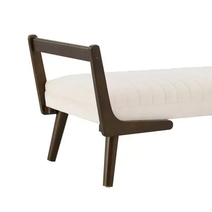 Panca contenitore imbottita in ecopelle con trapuntatura a canale in stile metà secolo, 132 cm, gambe in noce