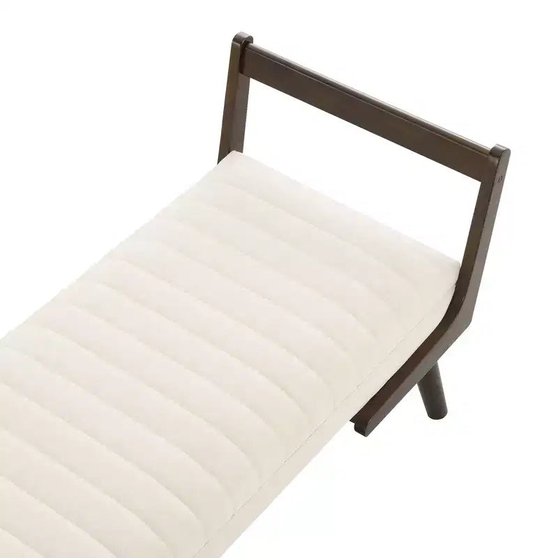Panca contenitore imbottita in ecopelle con trapuntatura a canale in stile metà secolo, 132 cm, gambe in noce