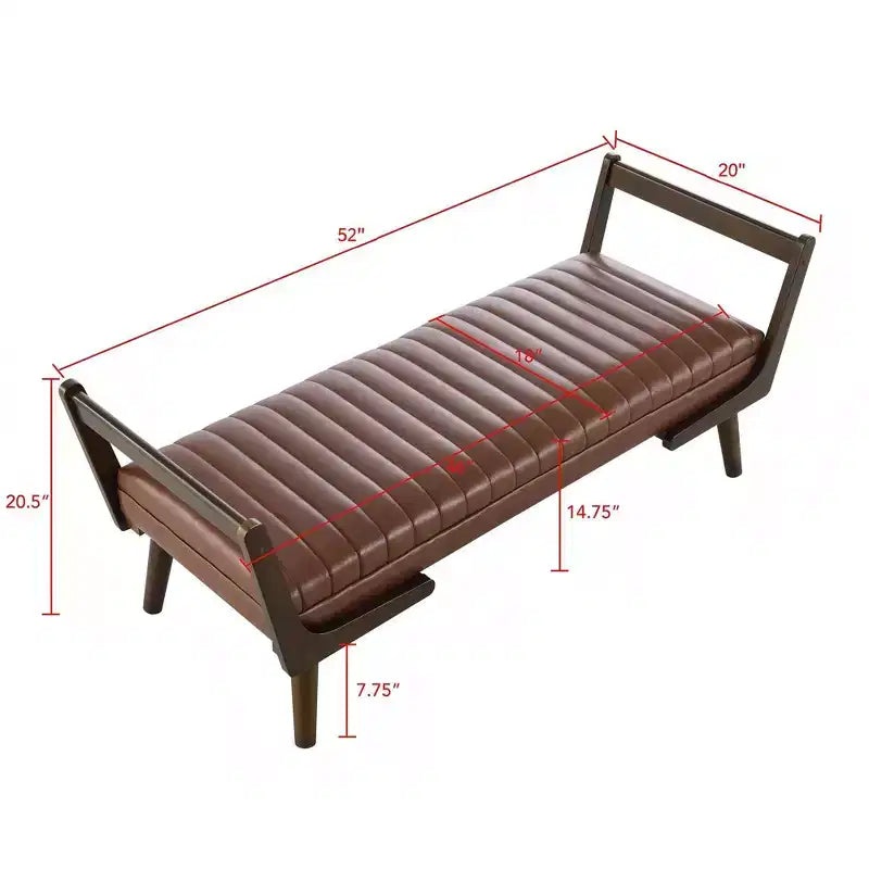 Panca contenitore imbottita in ecopelle con trapuntatura a canale in stile metà secolo, 132 cm, gambe in noce