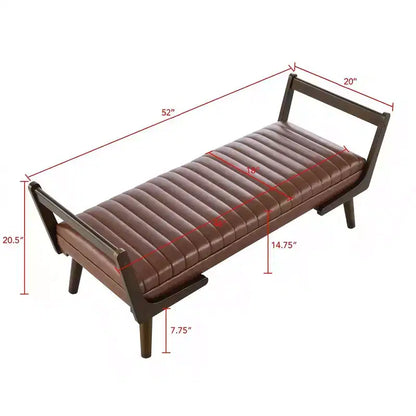 Panca contenitore imbottita in ecopelle con trapuntatura a canale in stile metà secolo, 132 cm, gambe in noce