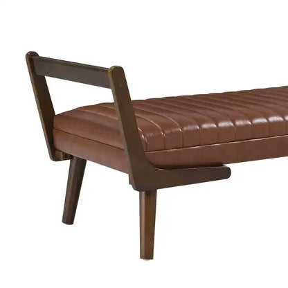 Panca contenitore imbottita in ecopelle con trapuntatura a canale in stile metà secolo, 132 cm, gambe in noce