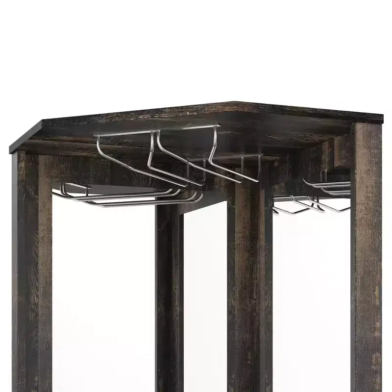 Mobile angolare da bar rustico alto 183 cm con anta scorrevole e portabottiglie – Noce
