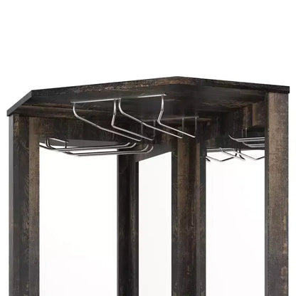 Mobile angolare da bar rustico alto 183 cm con anta scorrevole e portabottiglie – Noce