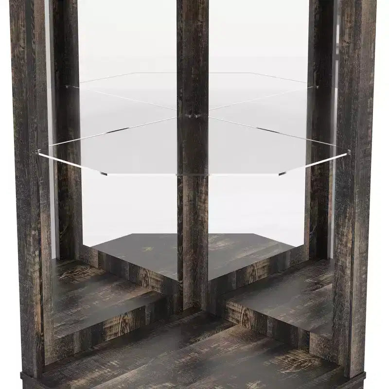Mobile angolare da bar rustico alto 183 cm con anta scorrevole e portabottiglie – Noce