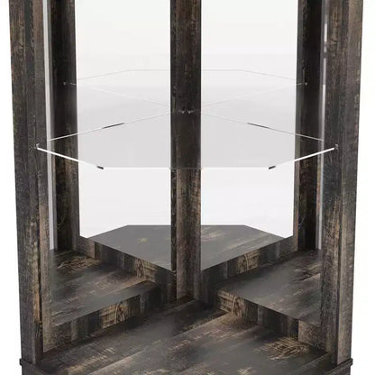 Mobile angolare da bar rustico alto 183 cm con anta scorrevole e portabottiglie – Noce
