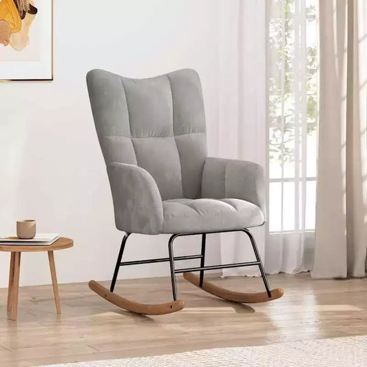Sedia a dondolo in velluto Accent con seduta imbottita – Grigio chiaro