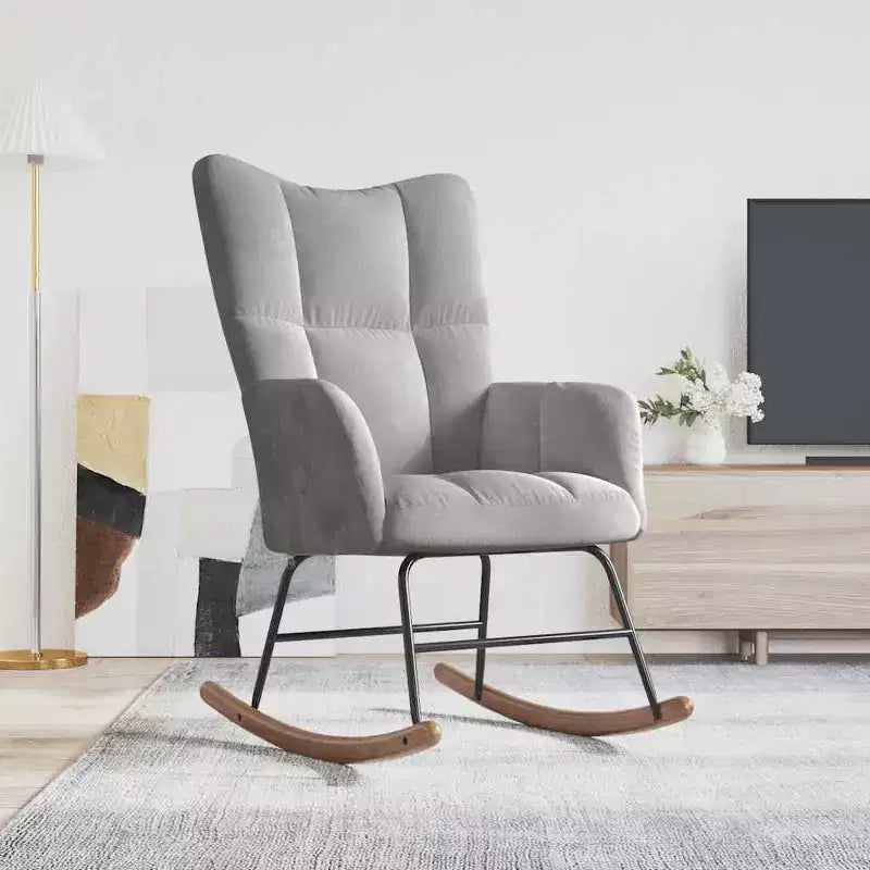 Sedia a dondolo in velluto Accent con seduta imbottita – Grigio chiaro