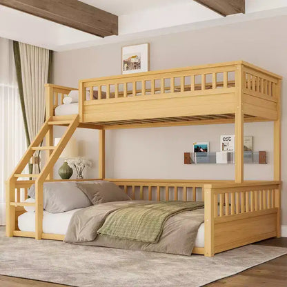 Letto a castello Twin XL / Full XL su Queen con scaletta, sponde di protezione e design separabile