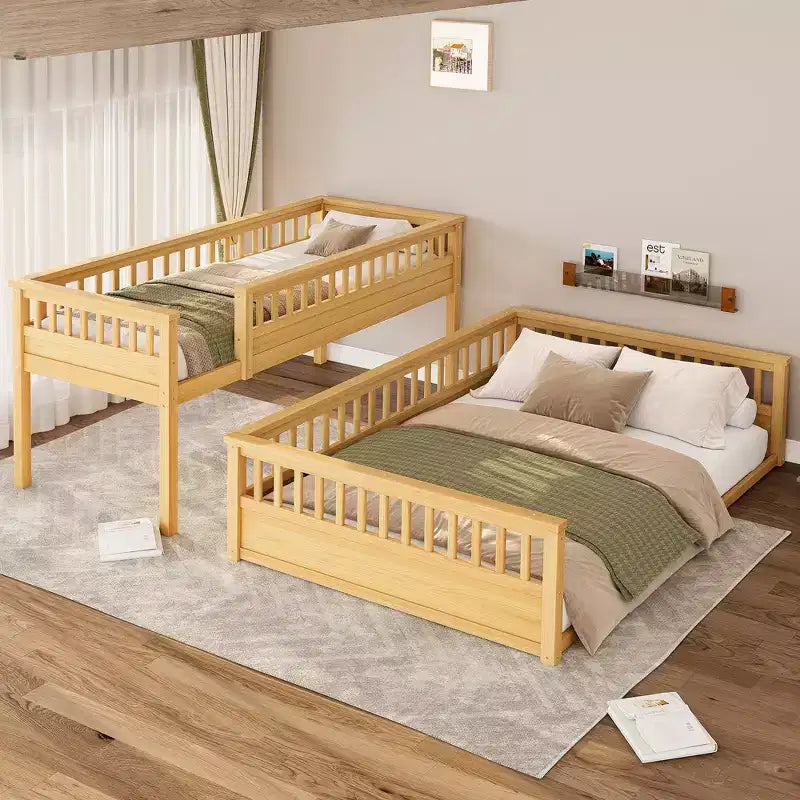 Letto a castello Twin XL / Full XL su Queen con scaletta, sponde di protezione e design separabile