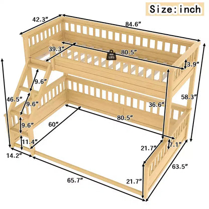 Letto a castello Twin XL / Full XL su Queen con scaletta, sponde di protezione e design separabile