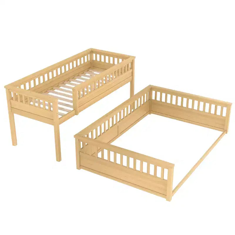 Letto a castello Twin XL / Full XL su Queen con scaletta, sponde di protezione e design separabile