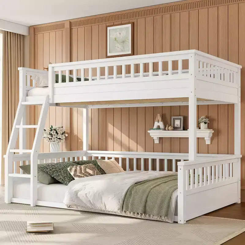 Letto a castello Twin XL / Full XL su Queen con scaletta, sponde di protezione e design separabile