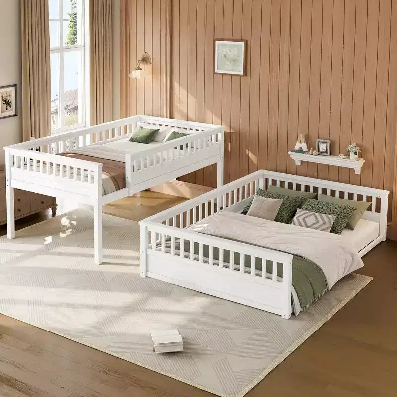 Letto a castello Twin XL / Full XL su Queen con scaletta, sponde di protezione e design separabile
