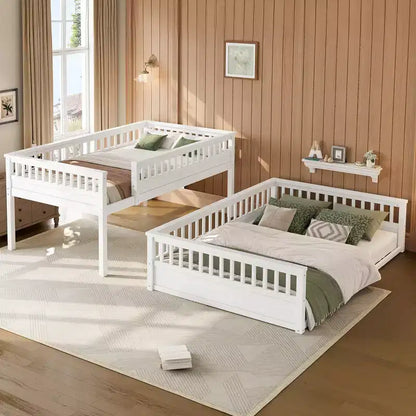 Letto a castello Twin XL / Full XL su Queen con scaletta, sponde di protezione e design separabile