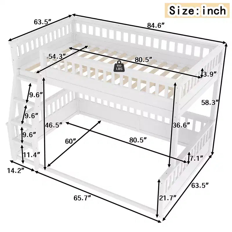 Letto a castello Twin XL / Full XL su Queen con scaletta, sponde di protezione e design separabile