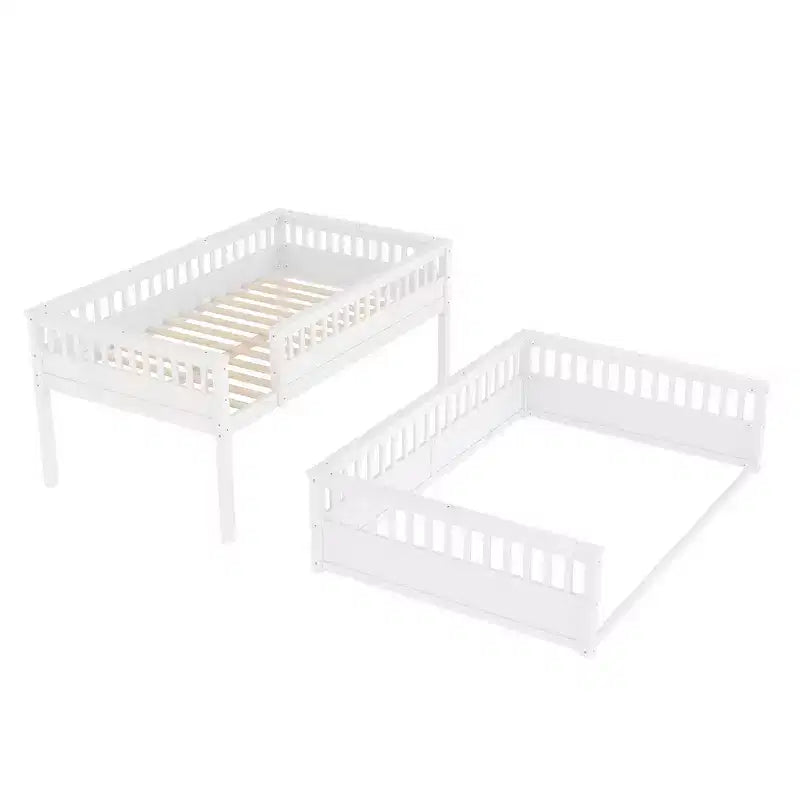 Letto a castello Twin XL / Full XL su Queen con scaletta, sponde di protezione e design separabile