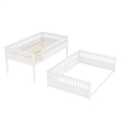 Letto a castello Twin XL / Full XL su Queen con scaletta, sponde di protezione e design separabile