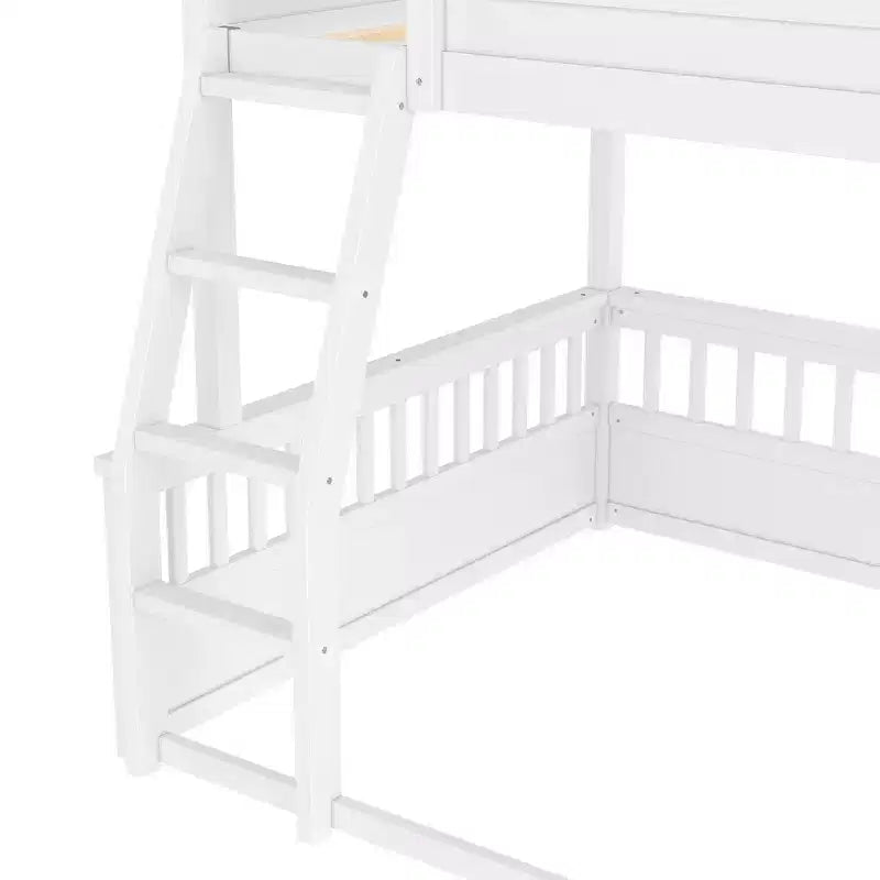 Letto a castello Twin XL / Full XL su Queen con scaletta, sponde di protezione e design separabile