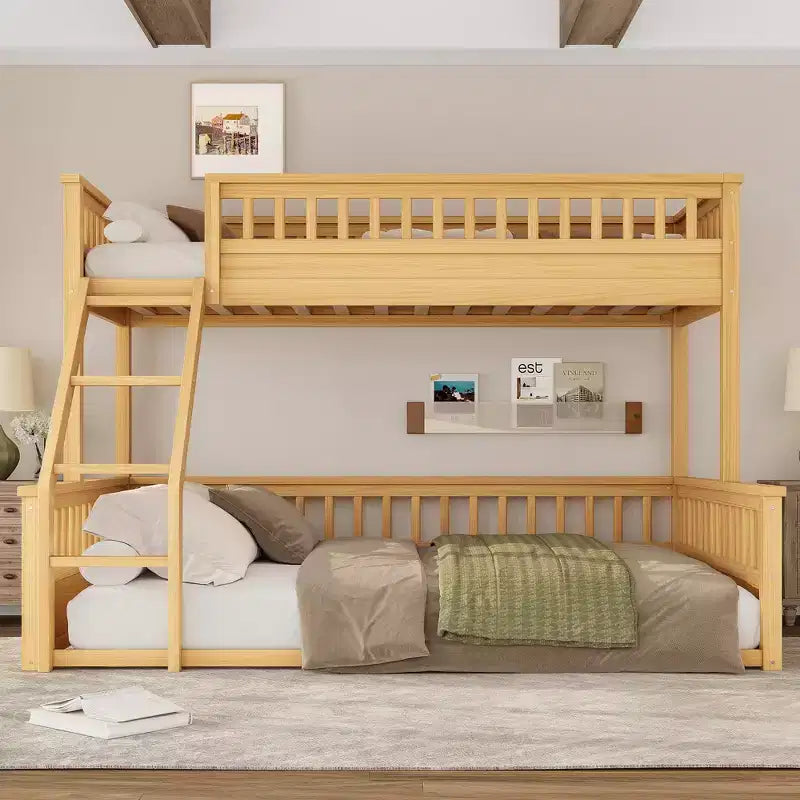 Letto a castello Twin XL / Full XL su Queen con scaletta, sponde di protezione e design separabile